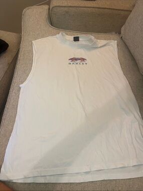 Oakley White Sleeveless Logo Tank with Multicolor Print